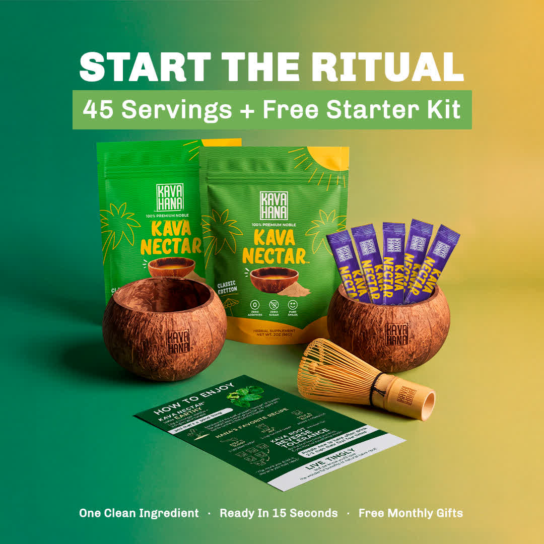 The 45 serving Starter Kit: two bags, two coconut shell cups, whisk and 5 stick packs