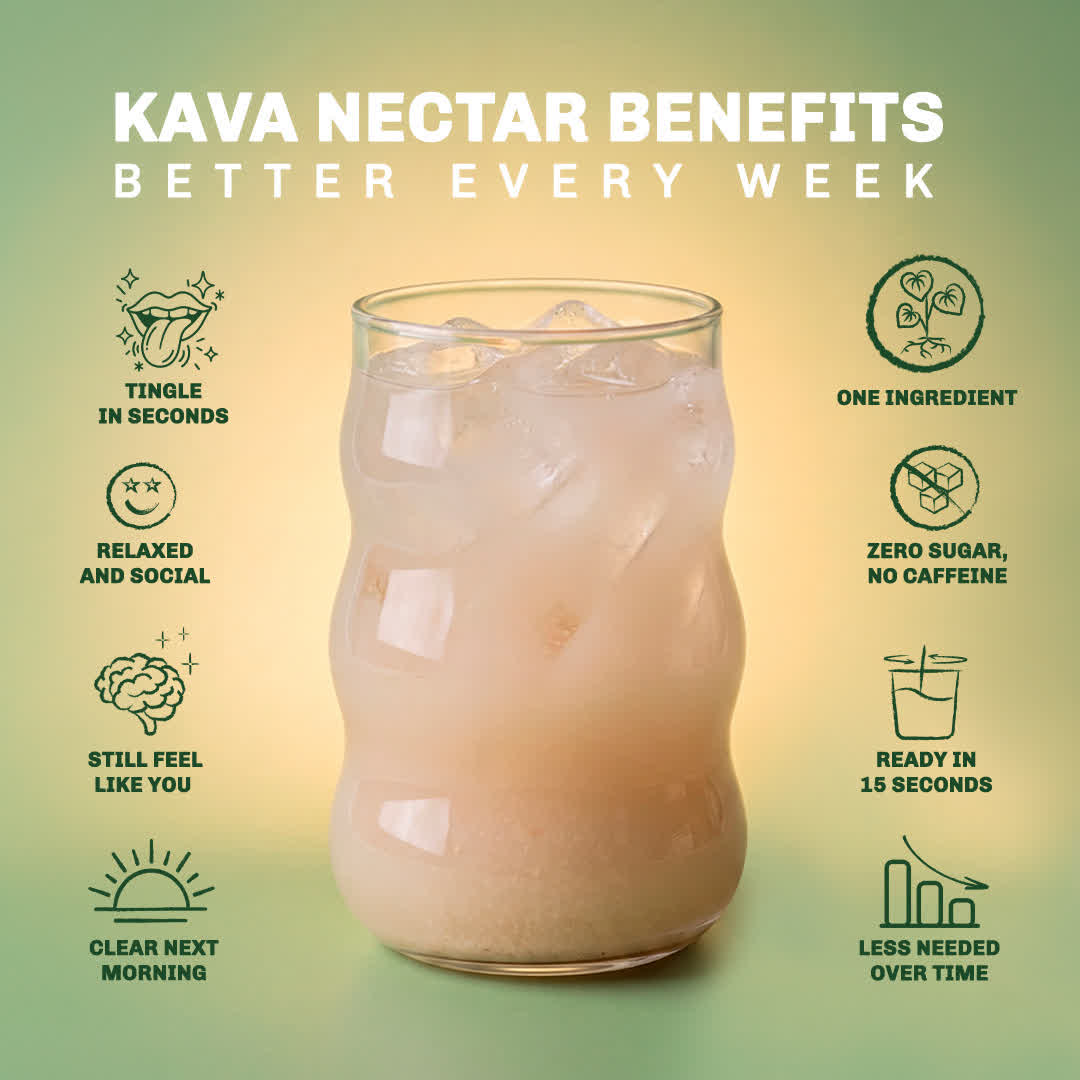 Kava Nectar benefits: the tingle, relaxed and social, one ingredient, zero sugar